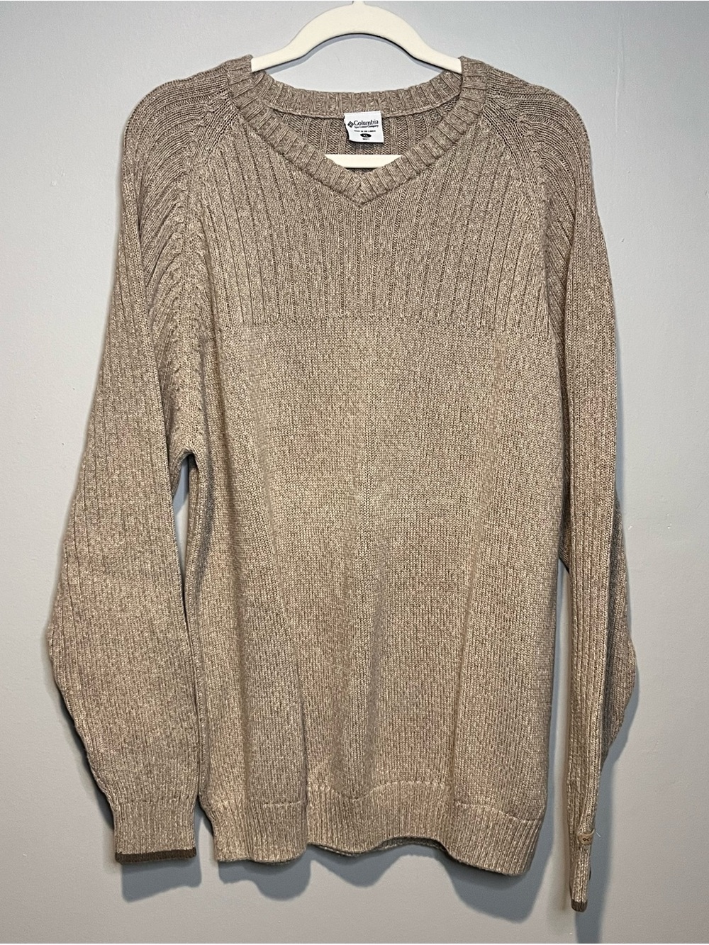 Columbia Sweater Men’s XL V Neck Brown Long Sleeve Cotton Casual Fall Winter